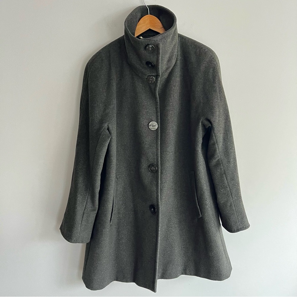 Ellen Tracy Dark Green Wool Angora Hair Pea Coat size 14